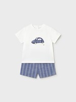 Mayoral SALE. Baby Boy S/S Shirt Short Set Blue w/Car Applique