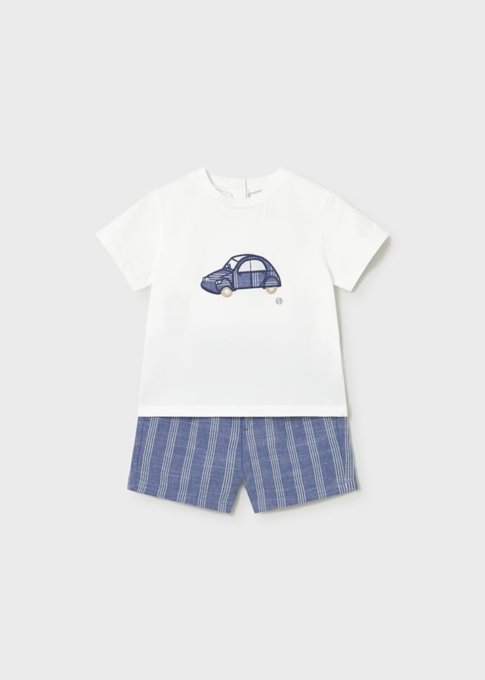Mayoral Baby Boy S/S Shirt Short Set Blue w/Car Applique