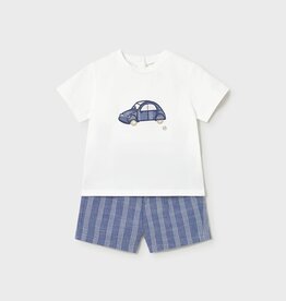 Mayoral SALE Baby Boy S/S Shirt Short Set Blue w/Car Applique