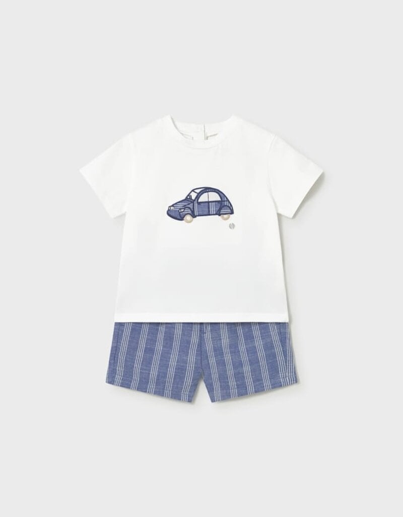 Mayoral Baby Boy S/S Shirt Short Set Blue w/Car Applique