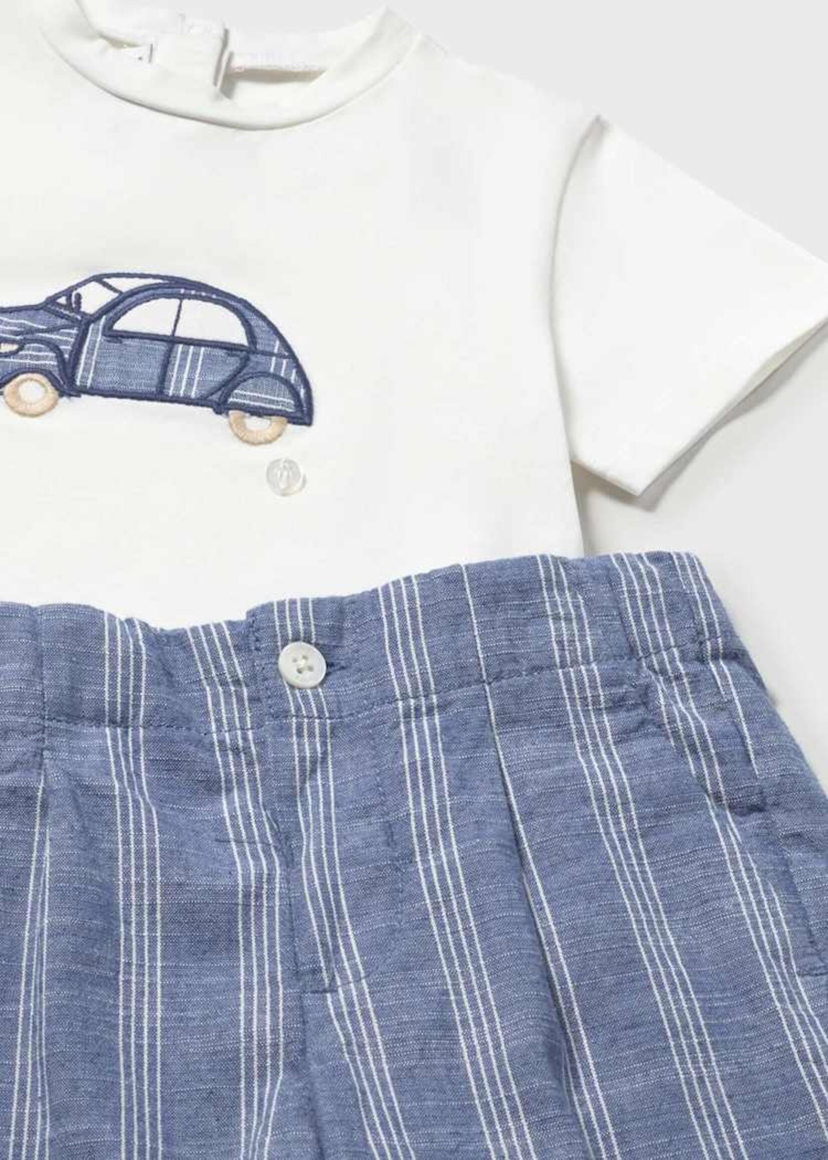 Mayoral Baby Boy S/S Shirt Short Set Blue w/Car Applique