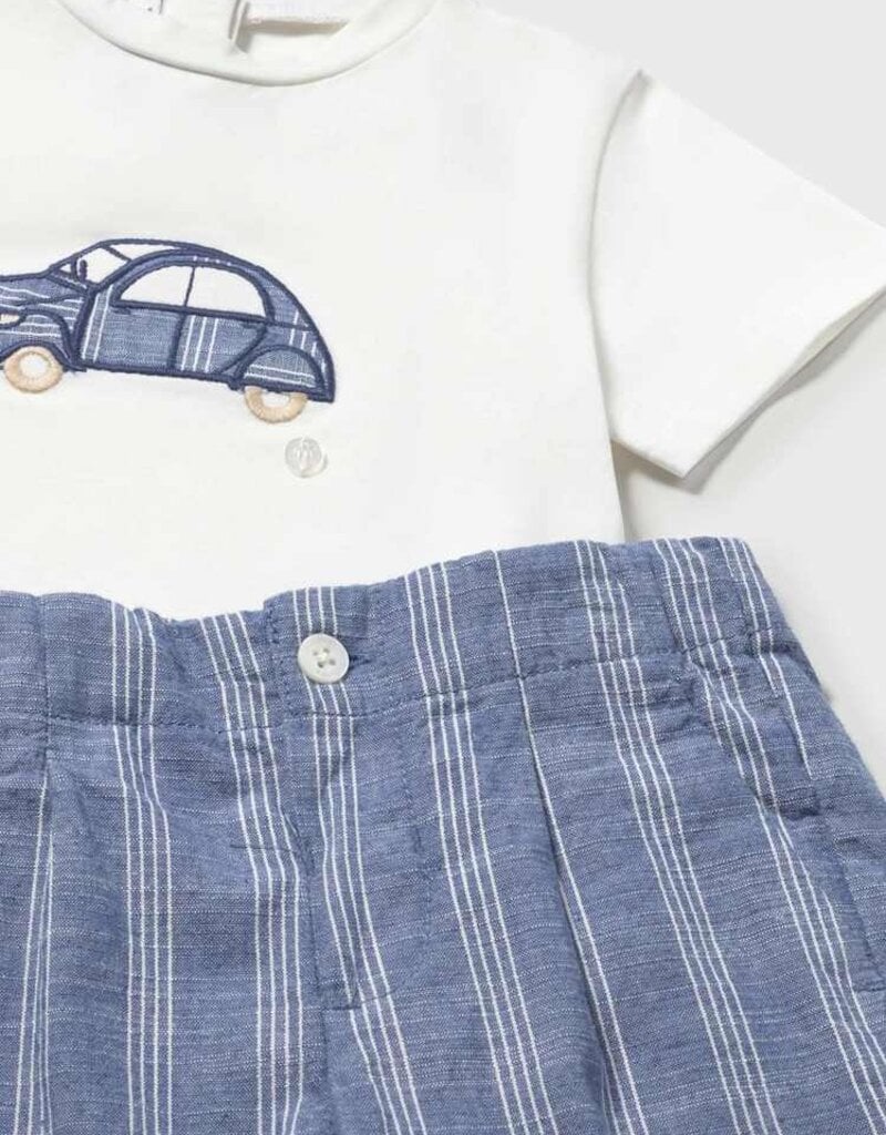 Mayoral Baby Boy S/S Shirt Short Set Blue w/Car Applique