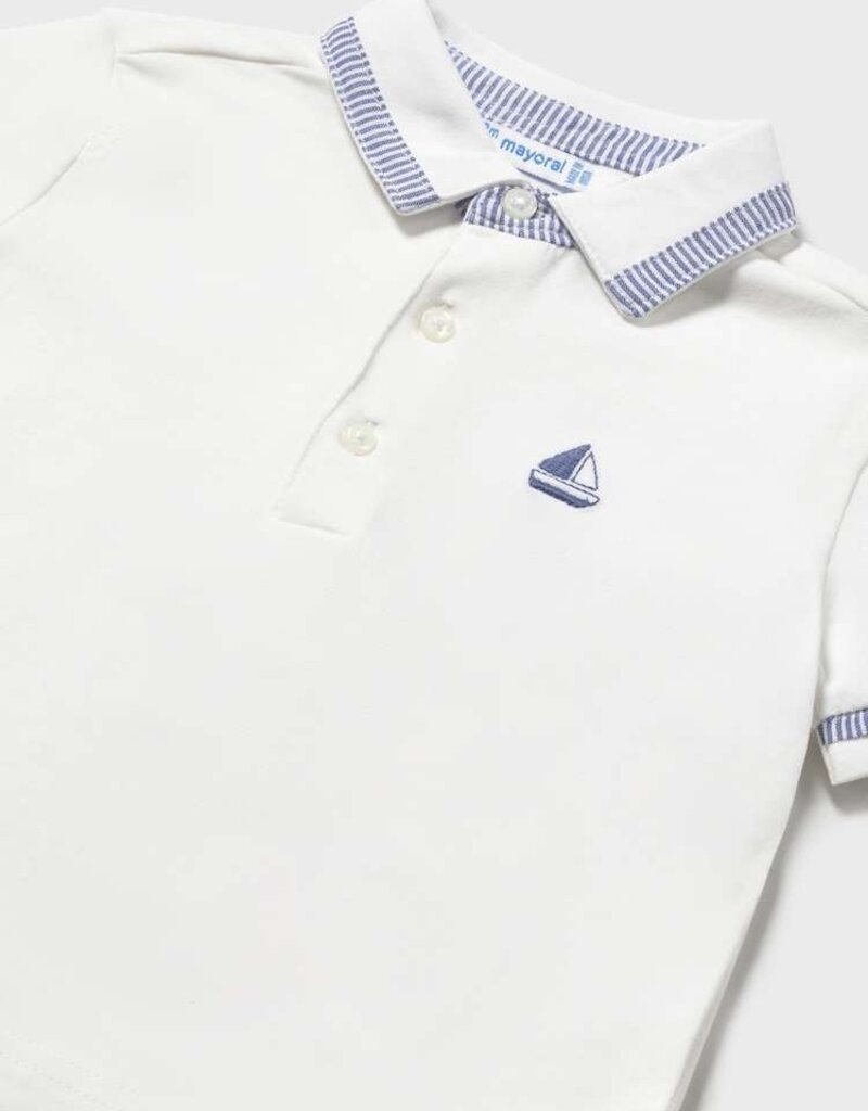 Mayoral Baby Boy S/S White Polo w/Sailboat Applique