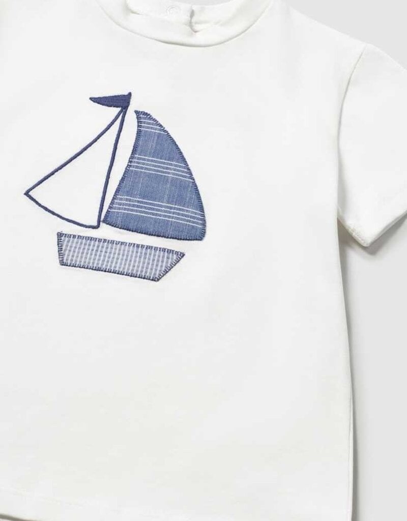 Mayoral Baby Boy White S/S Tee w/Sailboat