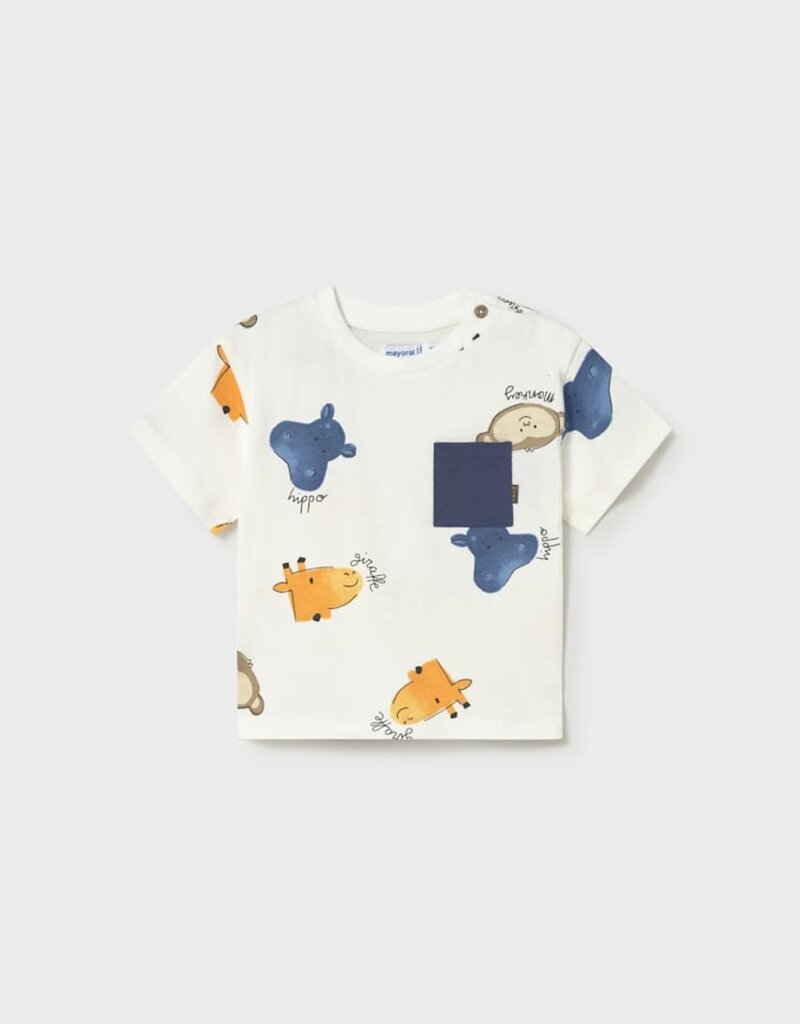 Mayoral Baby Boy S/S Cream Tee Hippo and Friends