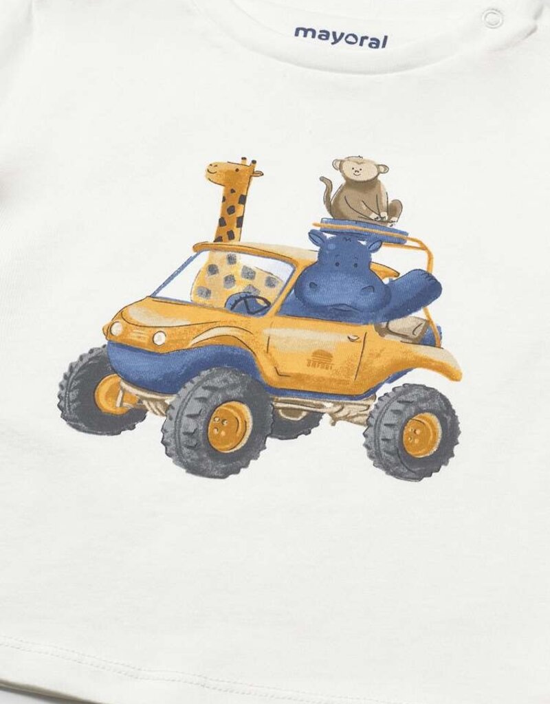 Mayoral Baby Boy S/S Cream Tee w/Animal Filled Car
