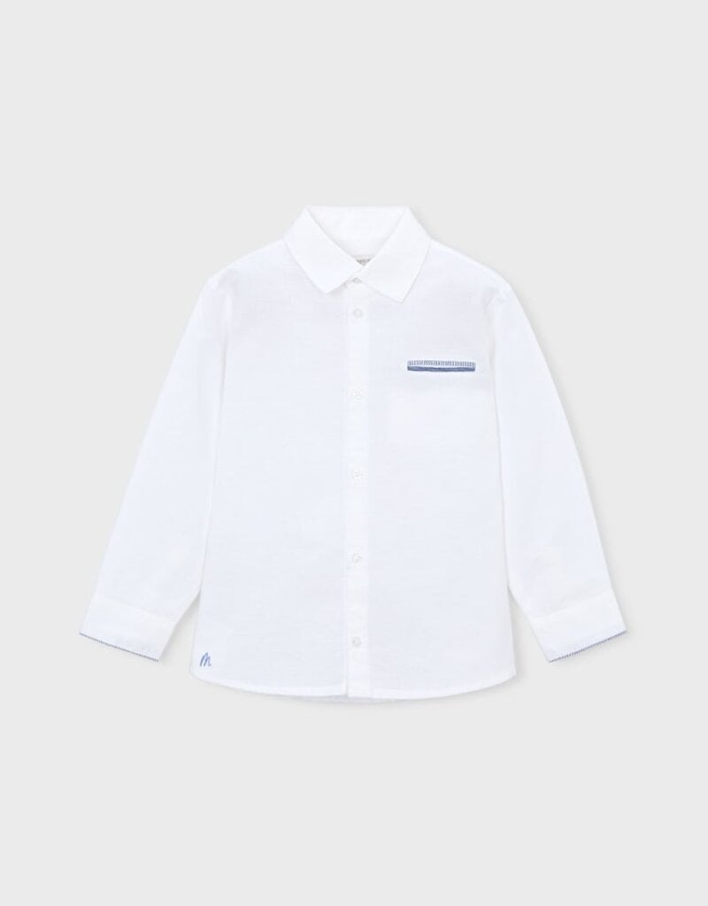 Mayoral White Linen Buttondown Shirt