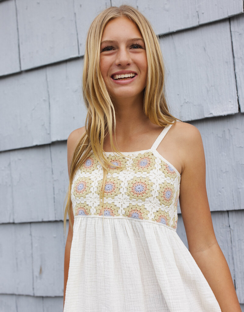 Rylee + Cru Inc. TEEN CROCHET SUNDRESS CITRON DAISY CHECK