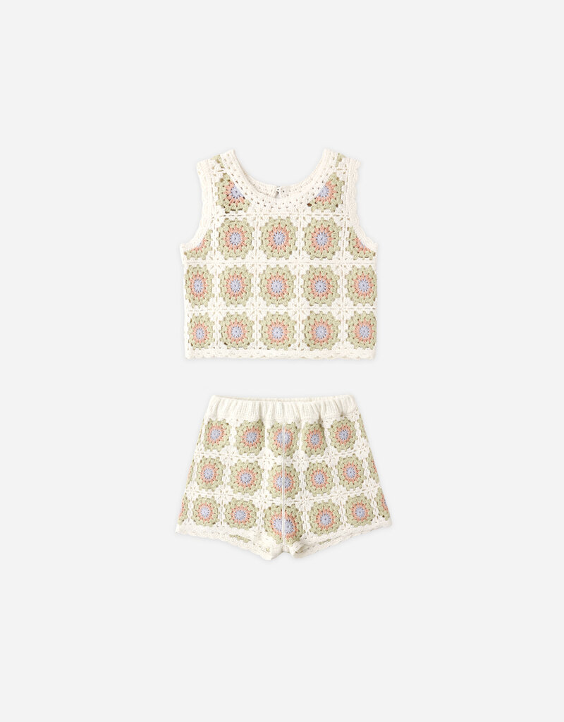 Rylee + Cru Inc. CROCHET TANK SET CITRON DAISY CHECK