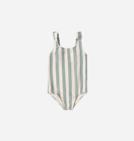 Rylee + Cru Inc. SALE SCRUNCH ONE-PIECE GREEN STRIPE