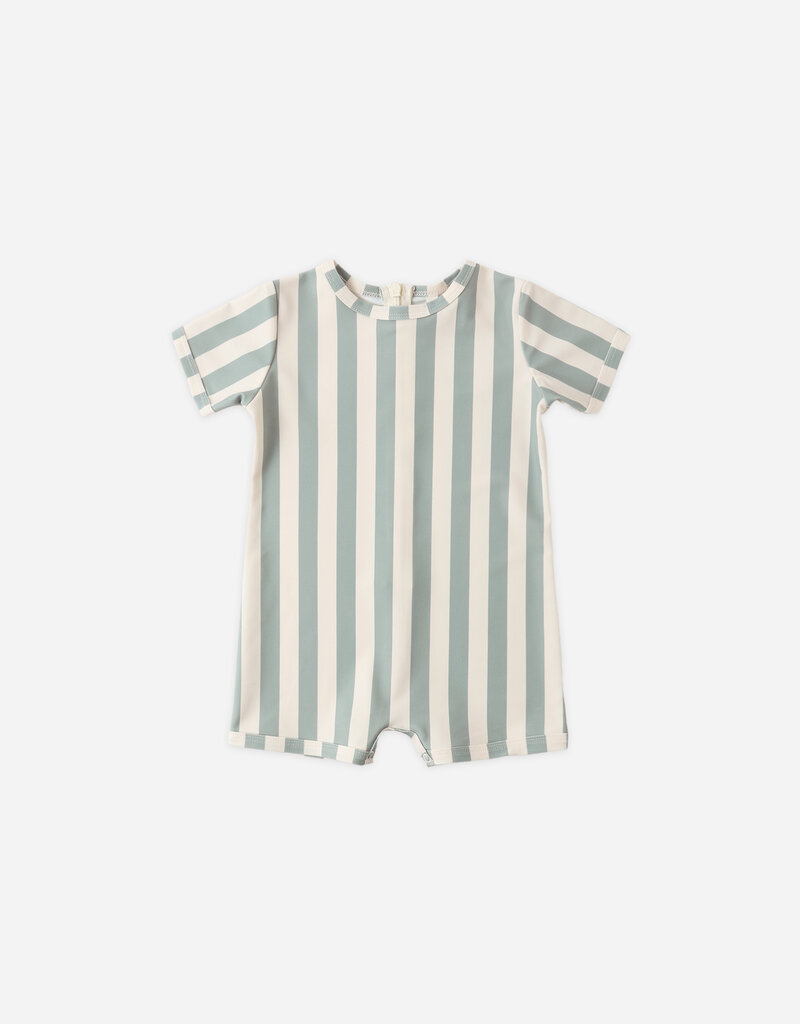 Rylee + Cru Inc. SHORTY ONE-PIECE GREEN STRIPE