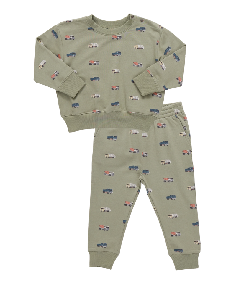Pink Chicken Baby Jax Jogger Set Dump Trucks