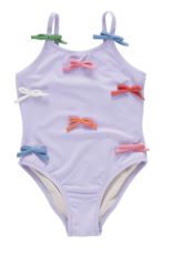 Pink Chicken girls lottie suit - lavender multi bow applique