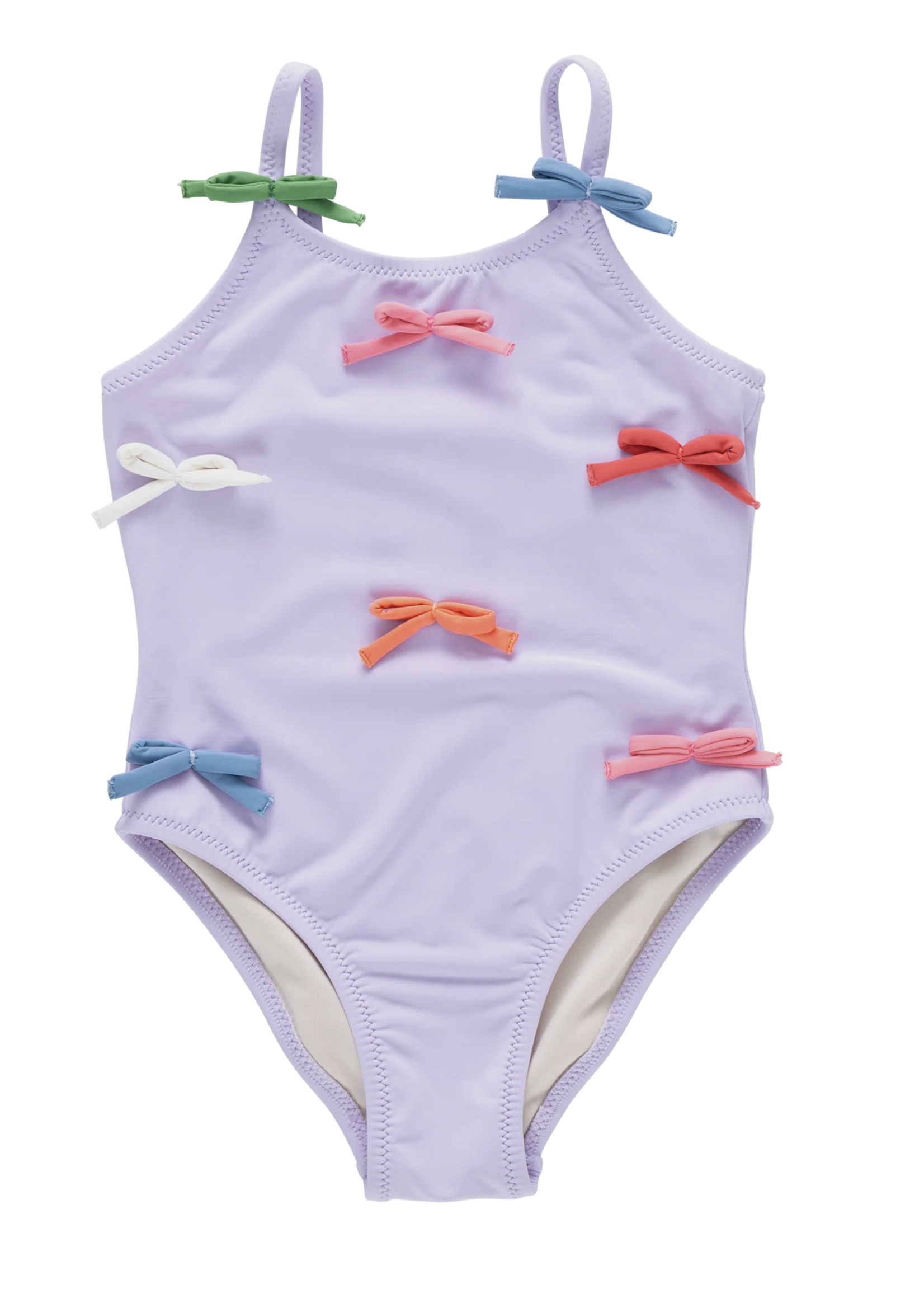 Pink Chicken girls lottie suit - lavender multi bow applique