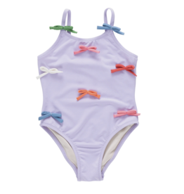 Pink Chicken girls lottie suit - lavender multi bow applique