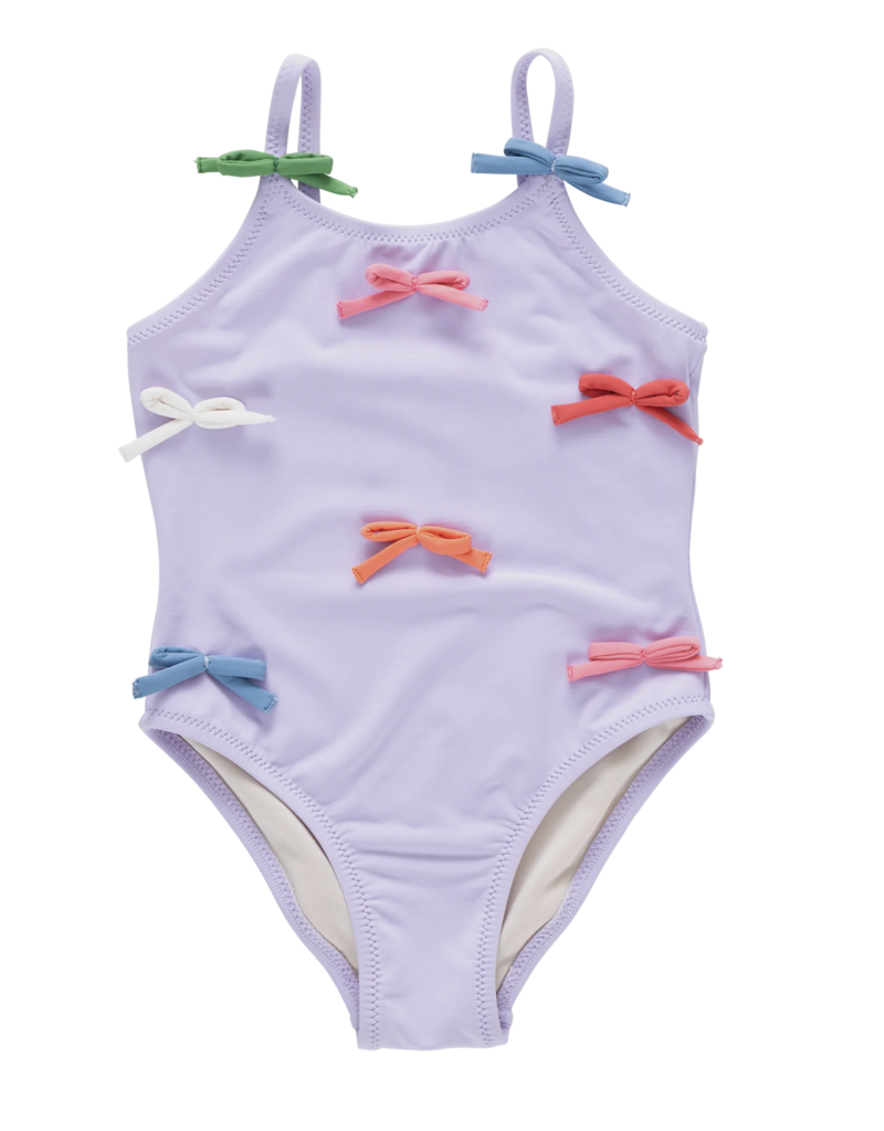Pink Chicken girls lottie suit - lavender multi bow applique
