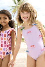 Pink Chicken girls lottie suit - lavender multi bow applique