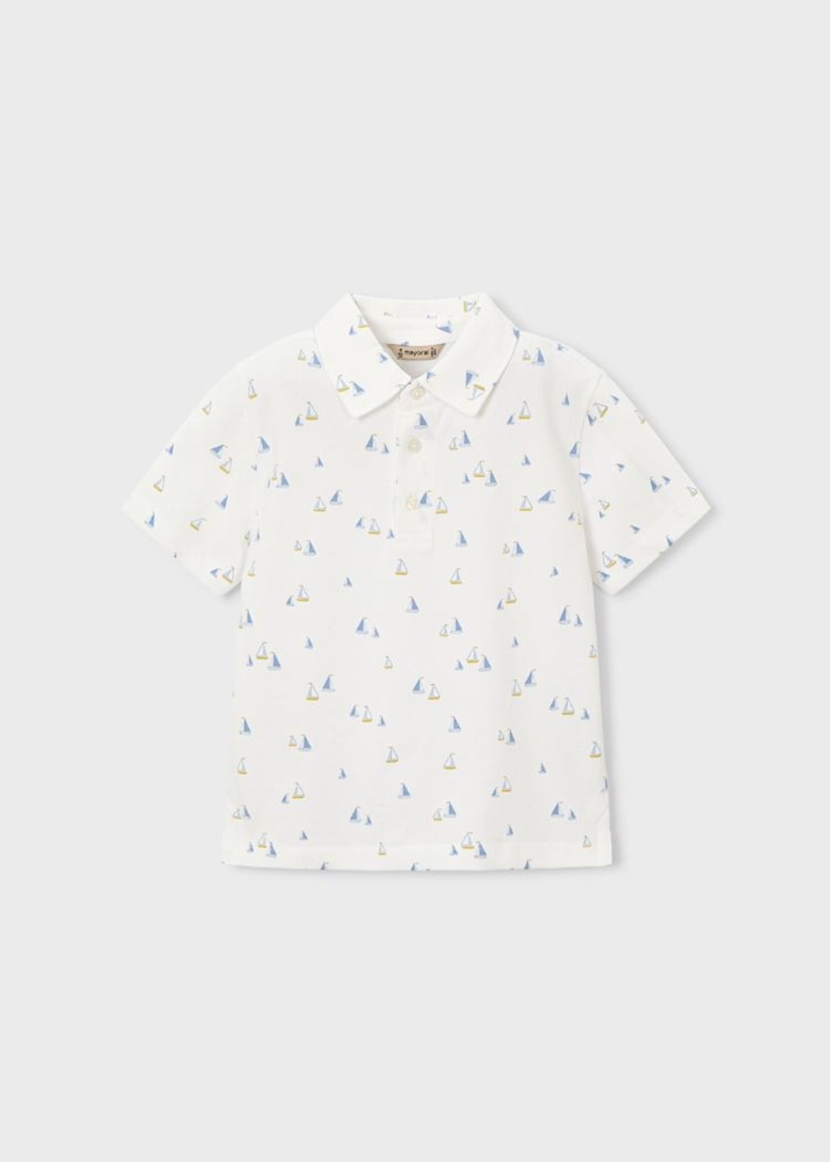 Mayoral White S/S Polo w/Sailboat Print