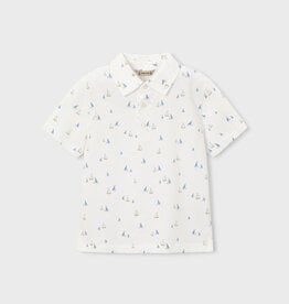 Mayoral White S/S Polo w/Sailboat Print