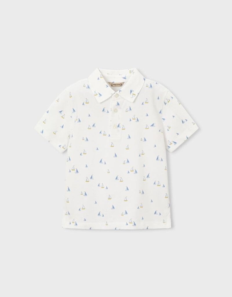 Mayoral White S/S Polo w/Sailboat Print