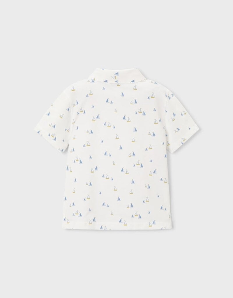 Mayoral White S/S Polo w/Sailboat Print
