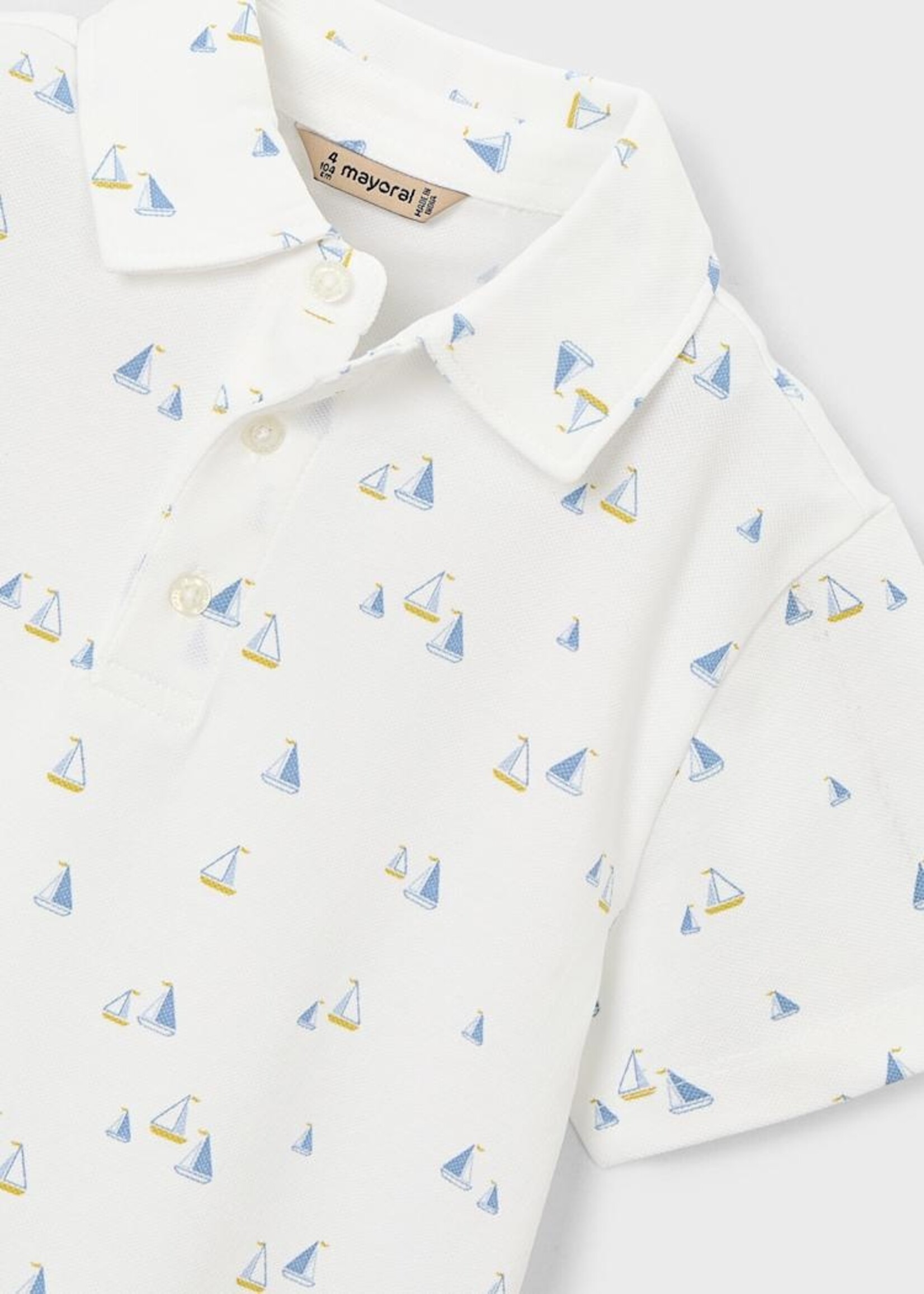 Mayoral White S/S Polo w/Sailboat Print
