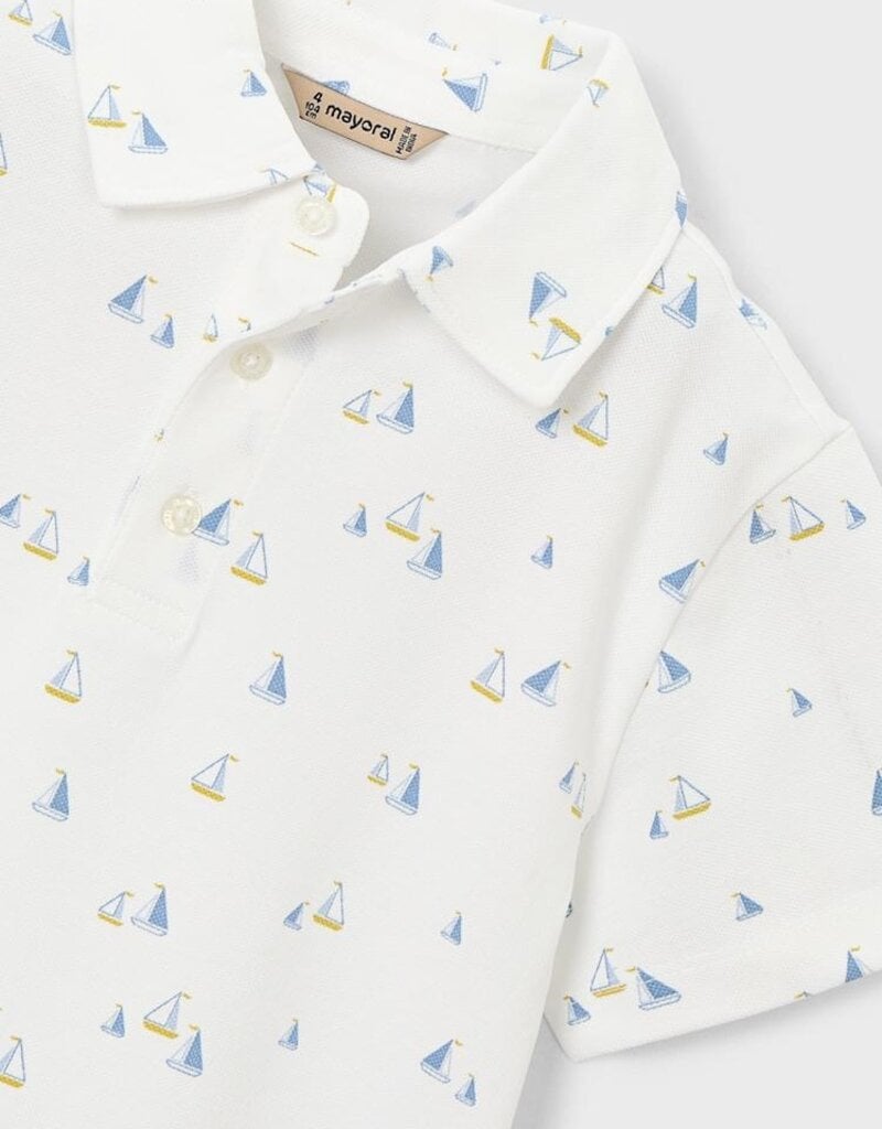 Mayoral White S/S Polo w/Sailboat Print