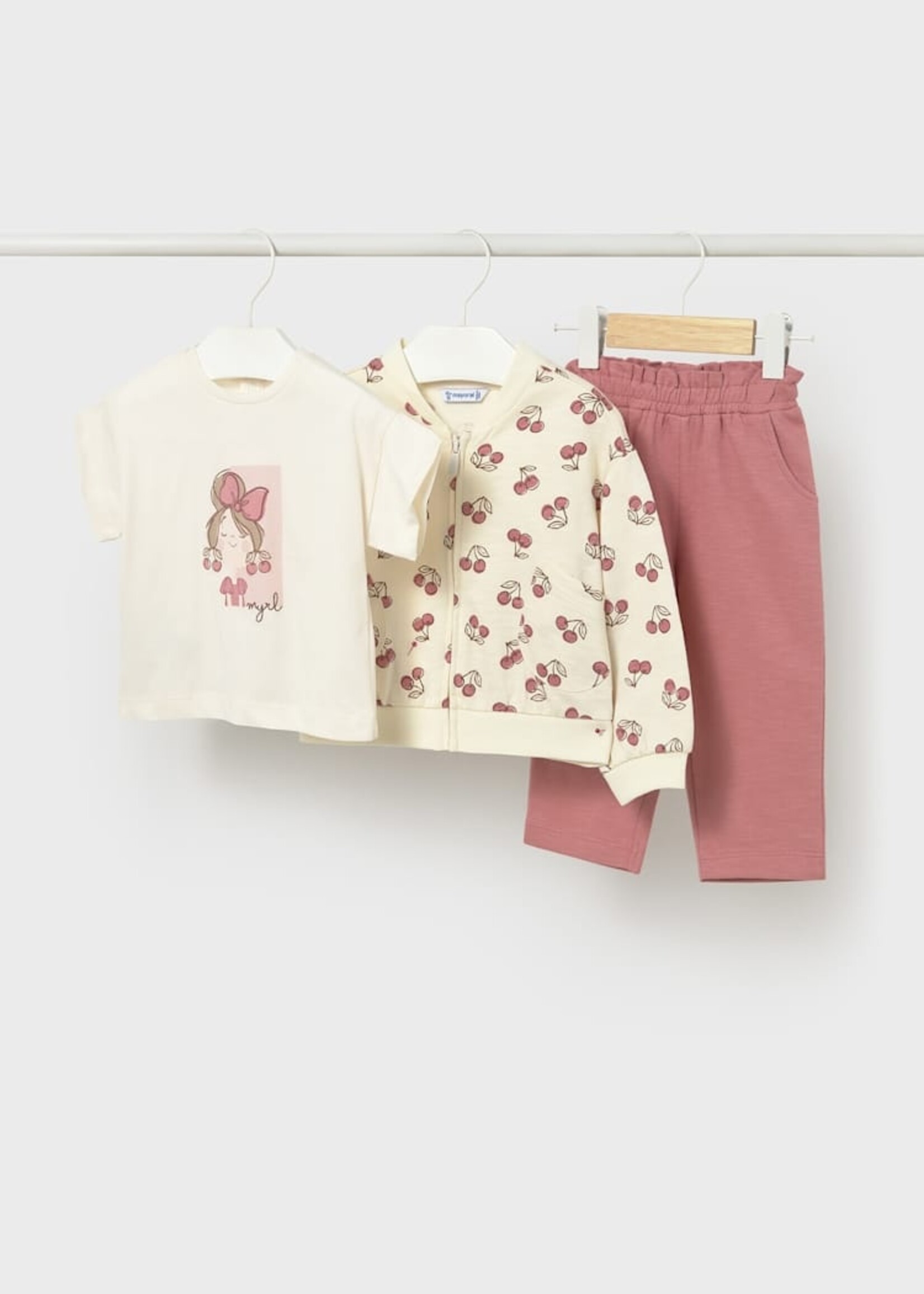 Mayoral Baby Girl Blush 3pc Track Suit w/Cherry Print