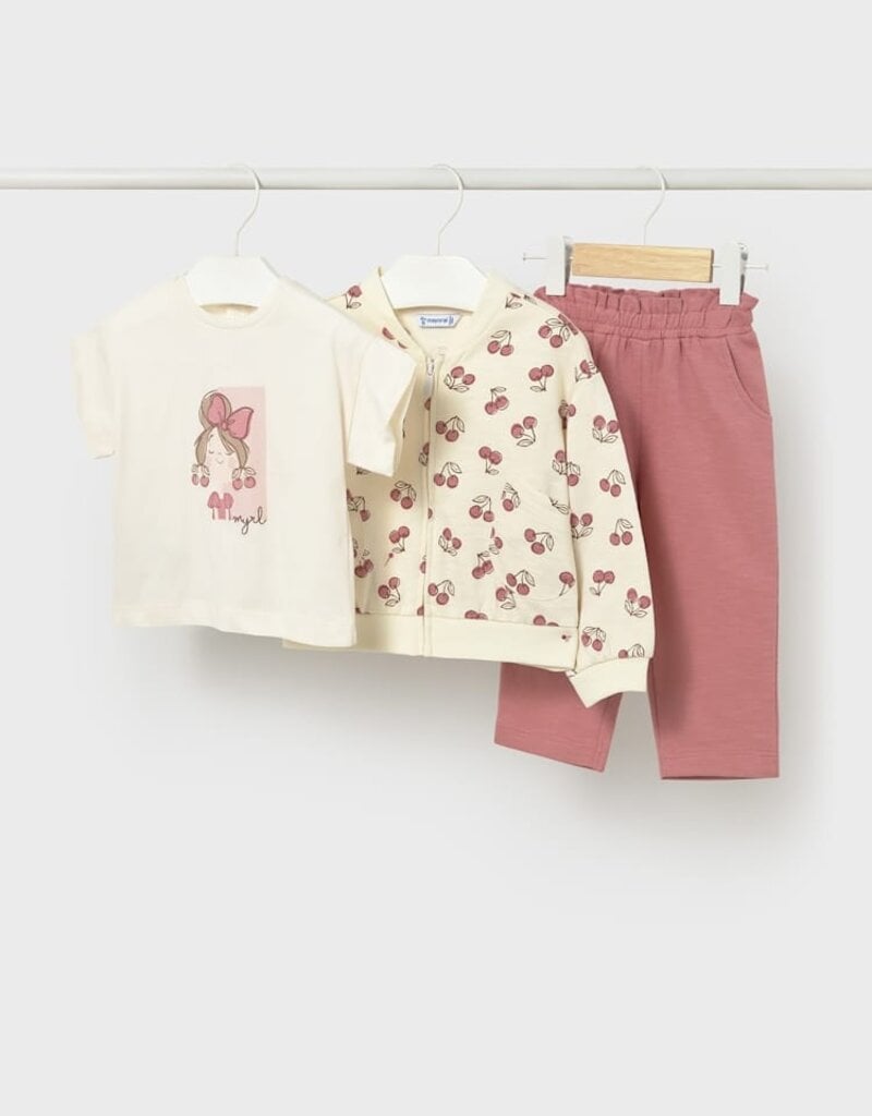 Mayoral Baby Girl Blush 3pc Track Suit w/Cherry Print