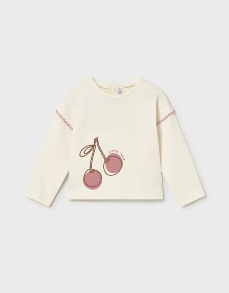 Mayoral Baby Girl L/S Cream Tee w/Cherry Print