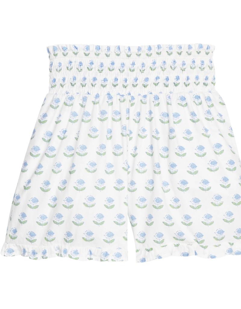 Bisby Shirred Ruffle Shorts Blue Tulip Block