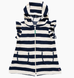 Pink Chicken girls terry coverup blue stripe