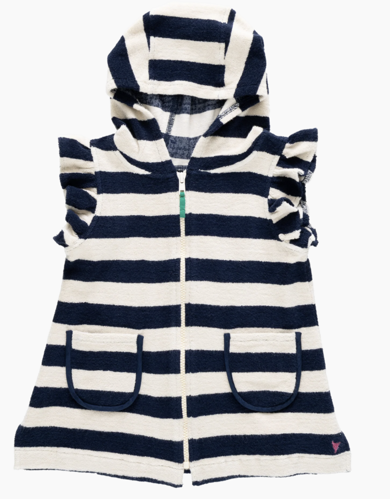 Pink Chicken girls terry coverup blue stripe