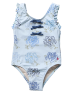 Pink Chicken SALE. girls sylvie bow suit - blue quilt floral