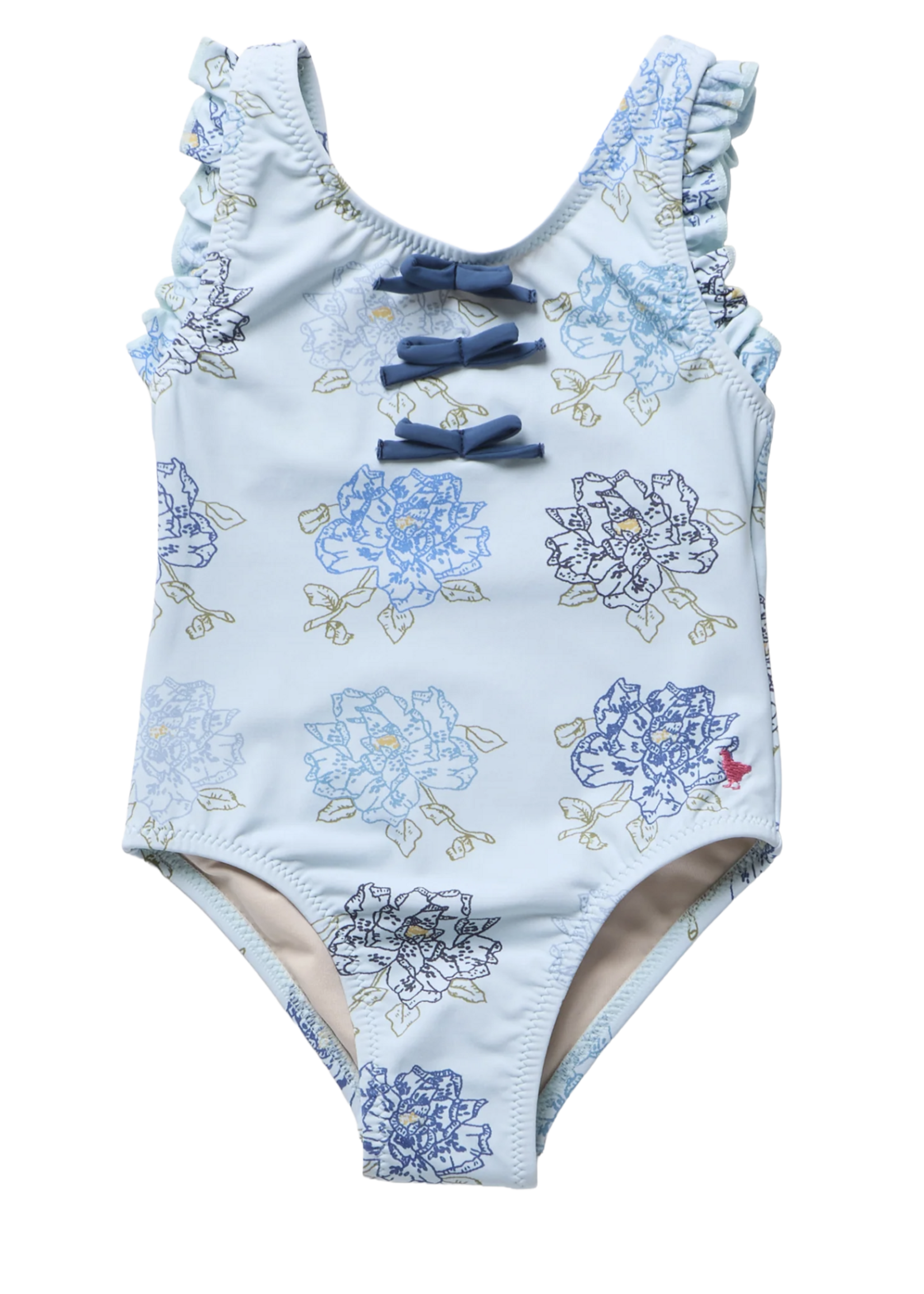 Pink Chicken girls sylvie bow suit - blue quilt floral