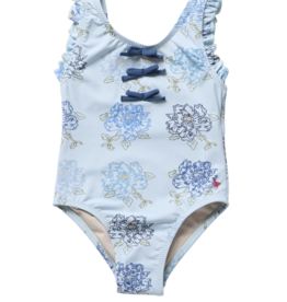 Pink Chicken girls sylvie bow suit - blue quilt floral