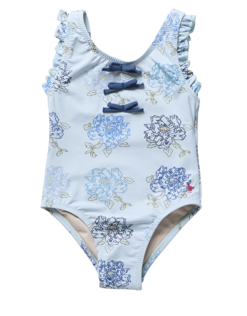 Pink Chicken girls sylvie bow suit - blue quilt floral