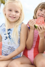 Pink Chicken girls sylvie bow suit - blue quilt floral