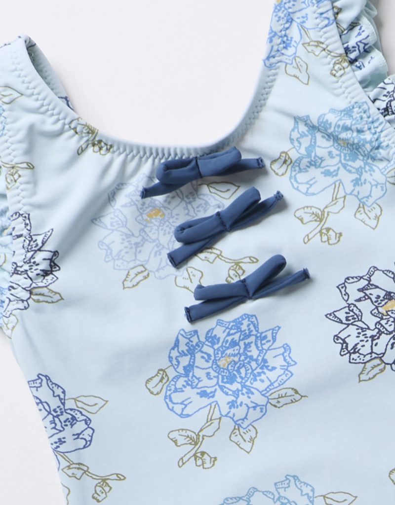 Pink Chicken girls sylvie bow suit - blue quilt floral