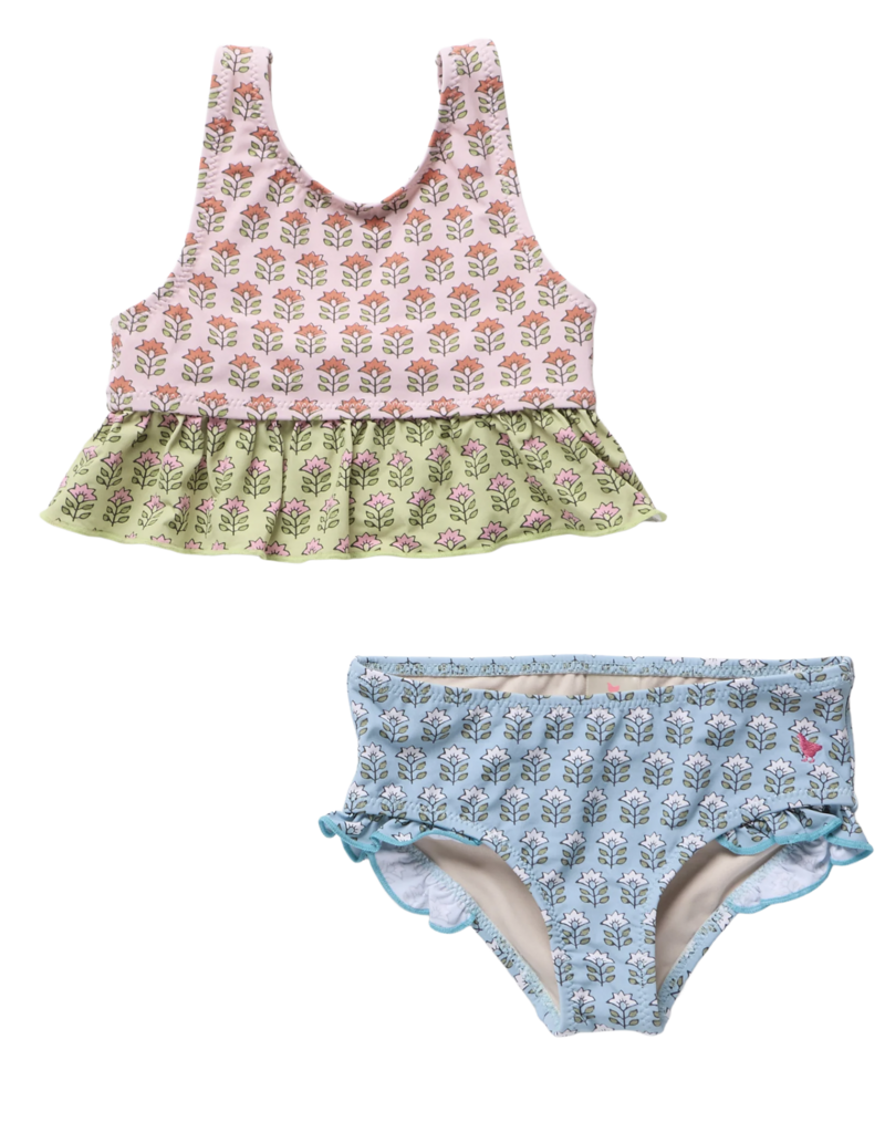 Pink Chicken girls palmer tankini - multi prairie block print