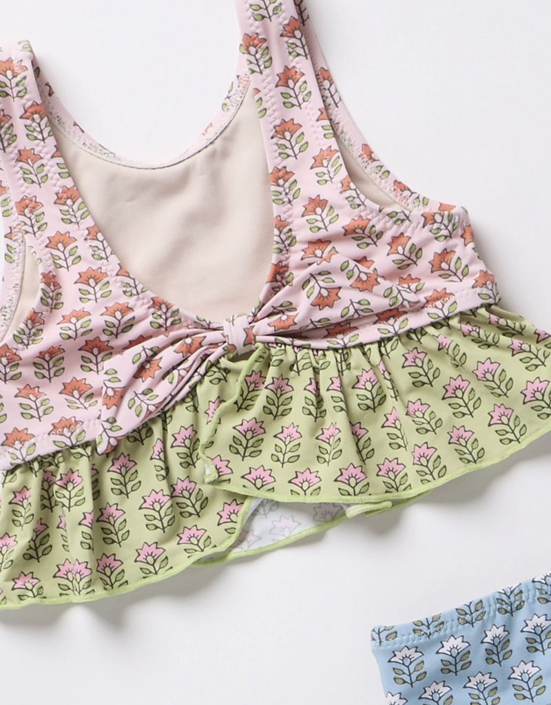 Pink Chicken girls palmer tankini - multi prairie block print