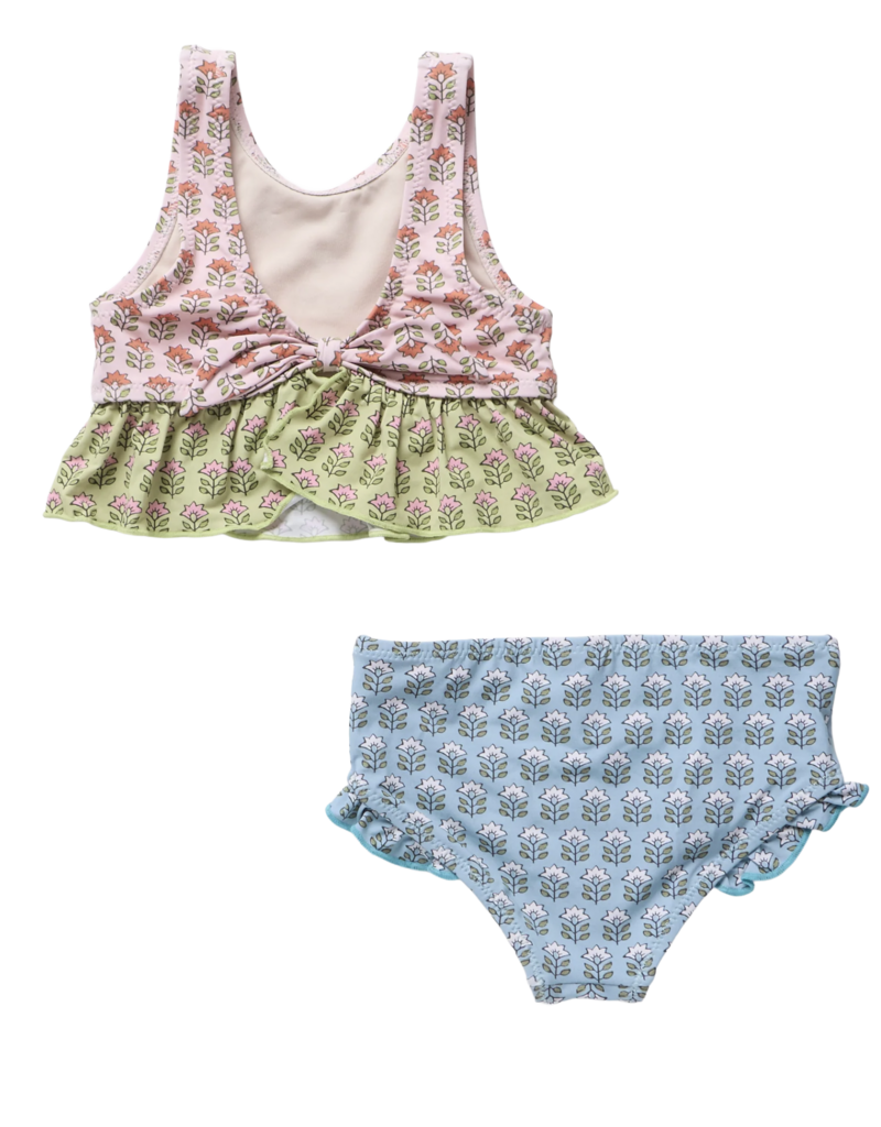 Pink Chicken girls palmer tankini - multi prairie block print