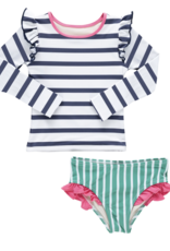 Pink Chicken girls rash guard set - navy stripe