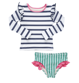 Pink Chicken girls rash guard set - navy stripe