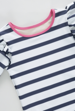 Pink Chicken girls rash guard set - navy stripe