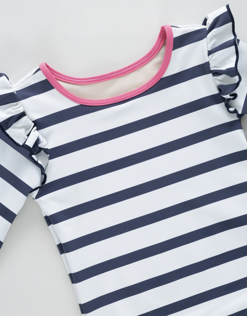 Pink Chicken girls rash guard set - navy stripe