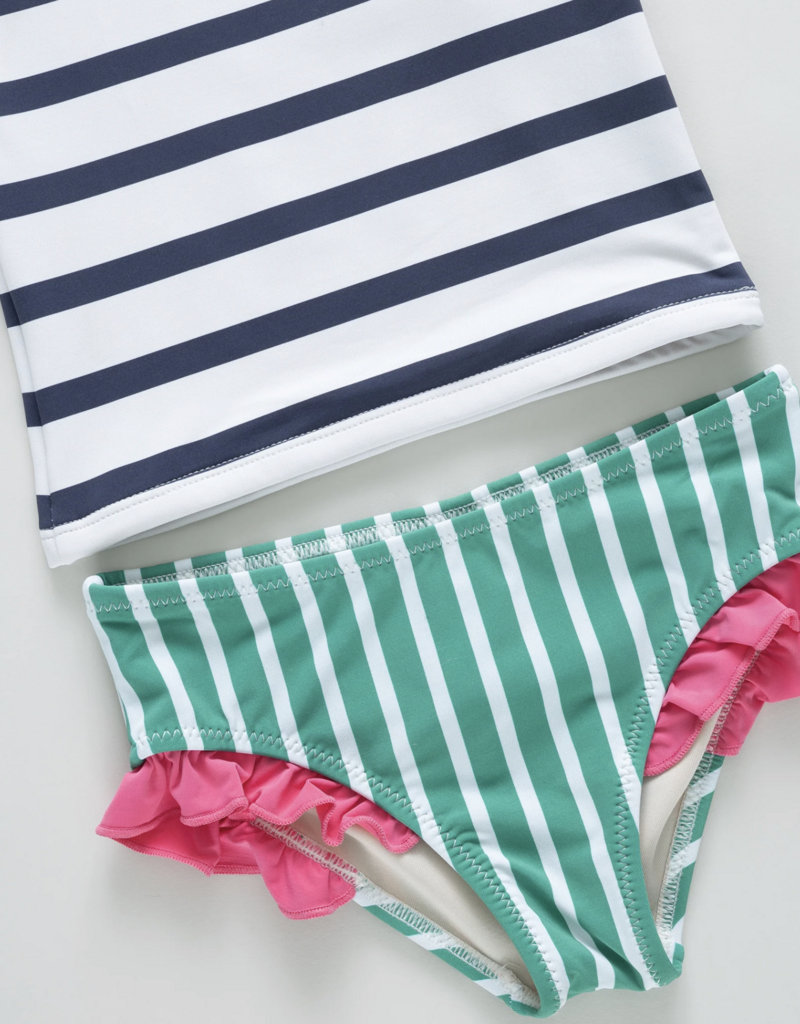 Pink Chicken girls rash guard set - navy stripe