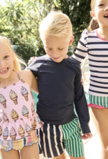 Pink Chicken girls rash guard set - navy stripe