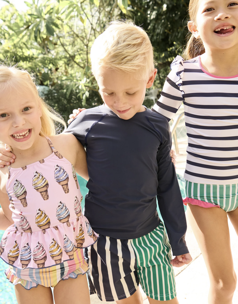 Pink Chicken girls rash guard set - navy stripe