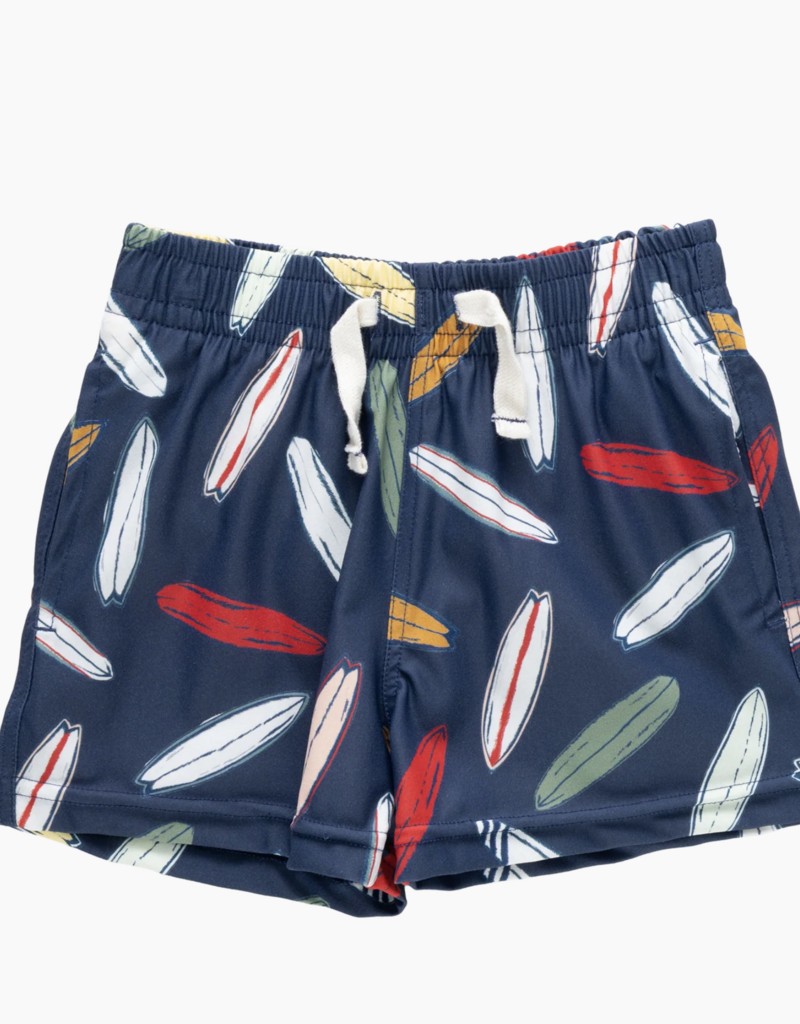 Pink Chicken baby boys swim trunk - navy surfboard